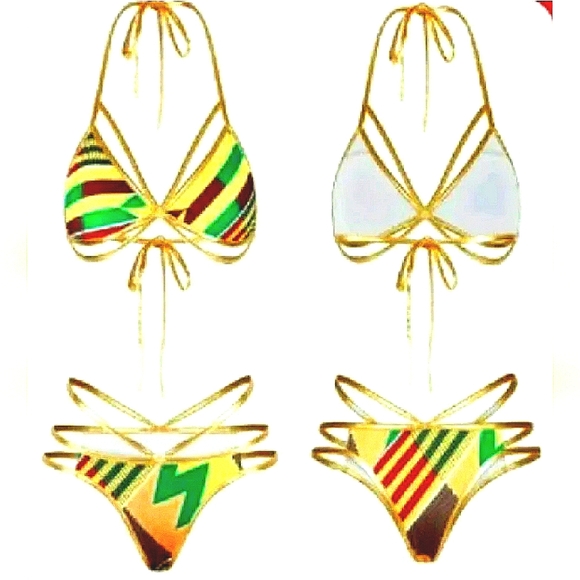 NEW African Kente Print Bikini Set! Ethnic Cultural Tribal Swimwear. Women, XL. - Picture 4 of 8